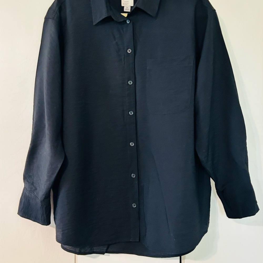 Women’s Silky Black Button-Up Shirt